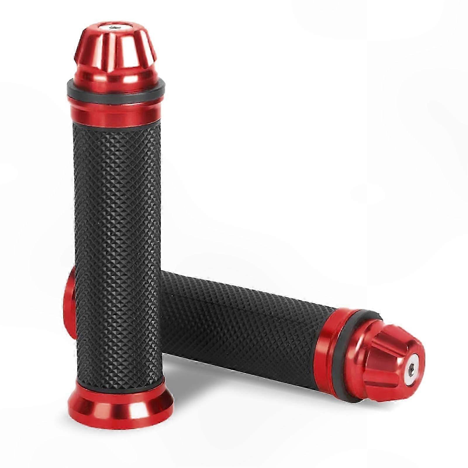CNC Machined Aluminum Handlebar Grips with Rubber Inserts for Motorcycles (Red)