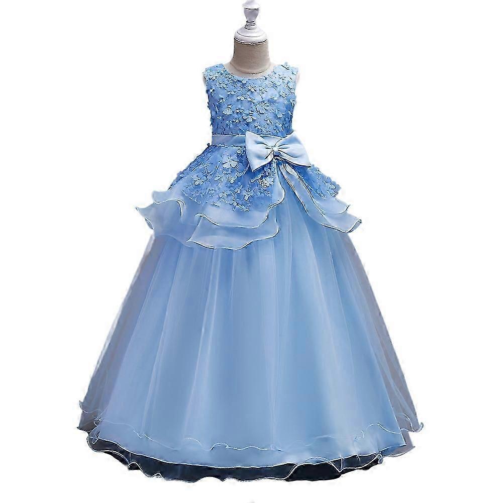 Mädchen Blume Schleife Prinzessin Mesh Kleid Kleid Performance Party