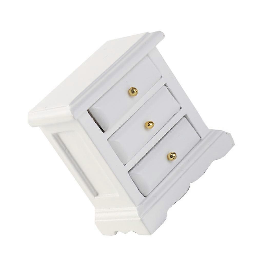 White Mini Bedside Table for Dollhouse Decoration Synthetic Material Creative Design