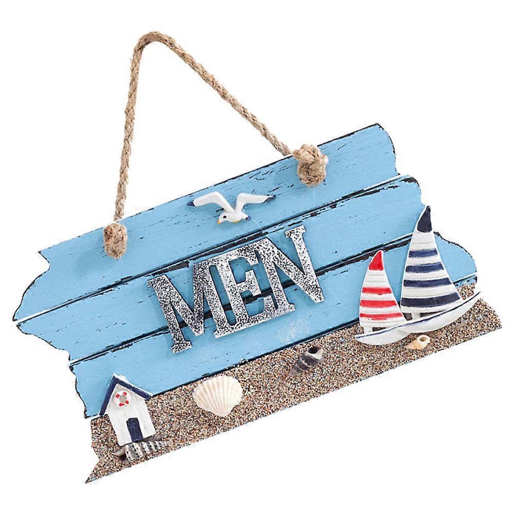Hanging Board Men Restroom Sign Decorative Toilet Sign For Family Use Ocean Themed 21.7X11.5Cm 1Pc