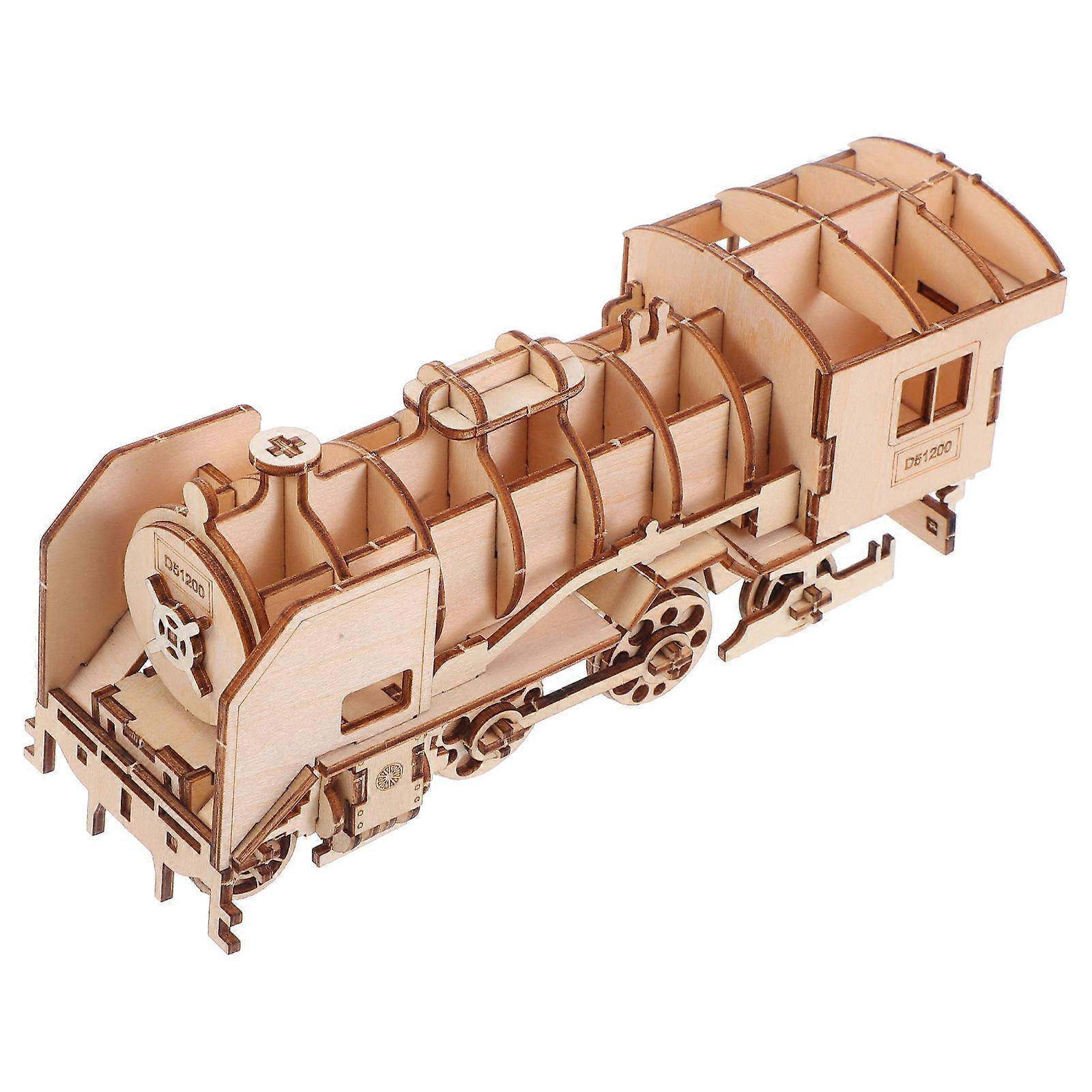 Wooden Puzzle Train Model Kit for Educational DIY Handcrafted Craft – Smooth Polished Wood Enhancing Hand Eye Coordination Development