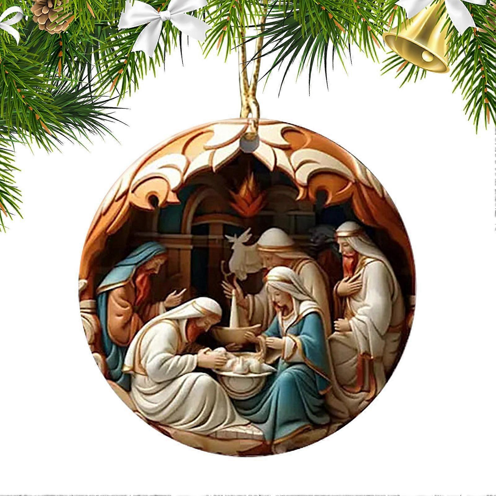2D Acrylic Nativity Scenes Sets, Cartoon Nativity Ornaments, Religious Tree Decorations, Hanging Ornament Model 02
