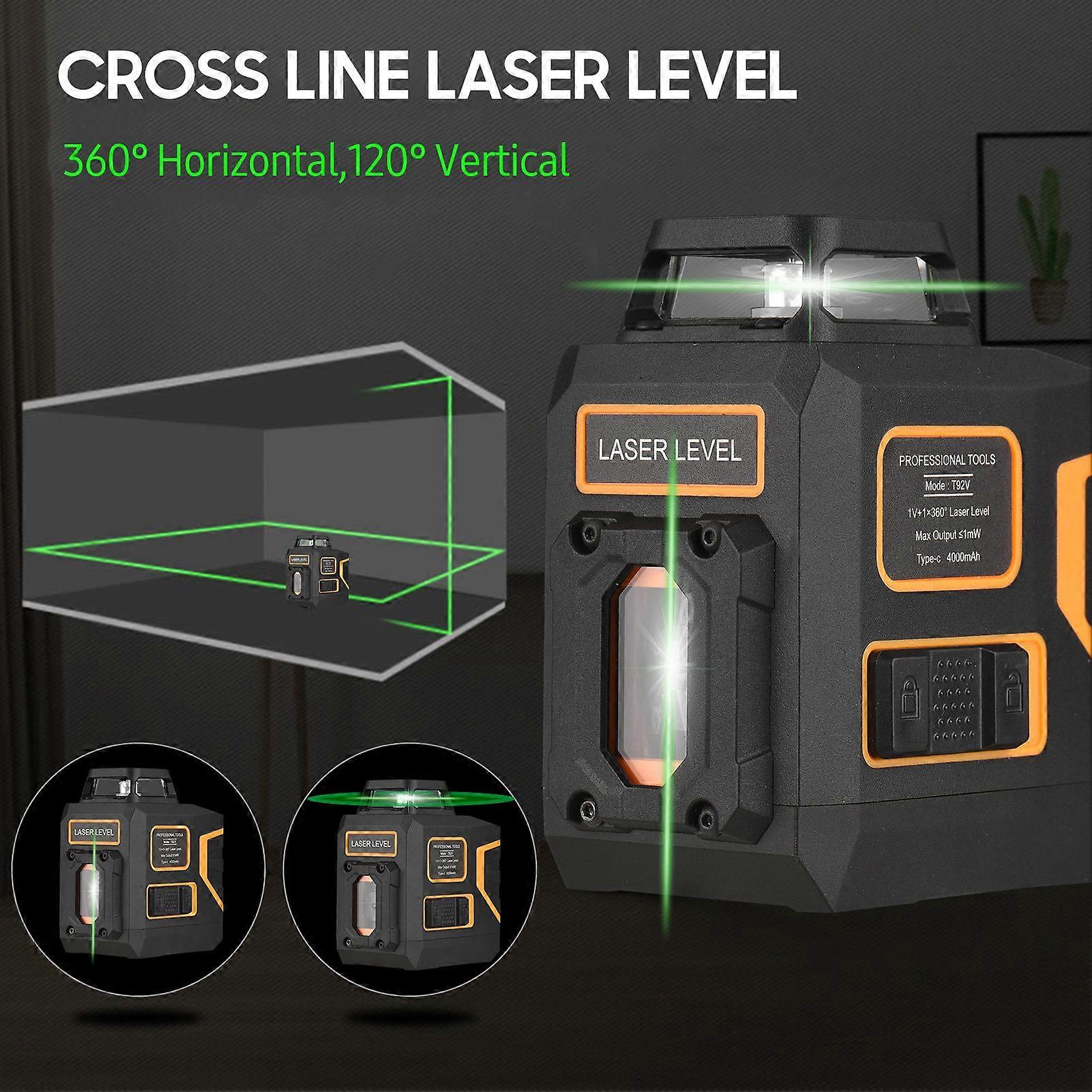 Cross Line Laser Level with Bracket 30M/ 98FT Self Leveling 360-degree Horizontal 120-degree Vertical Green Beam Rechargeable 5 Laser Lines Marker 4 L