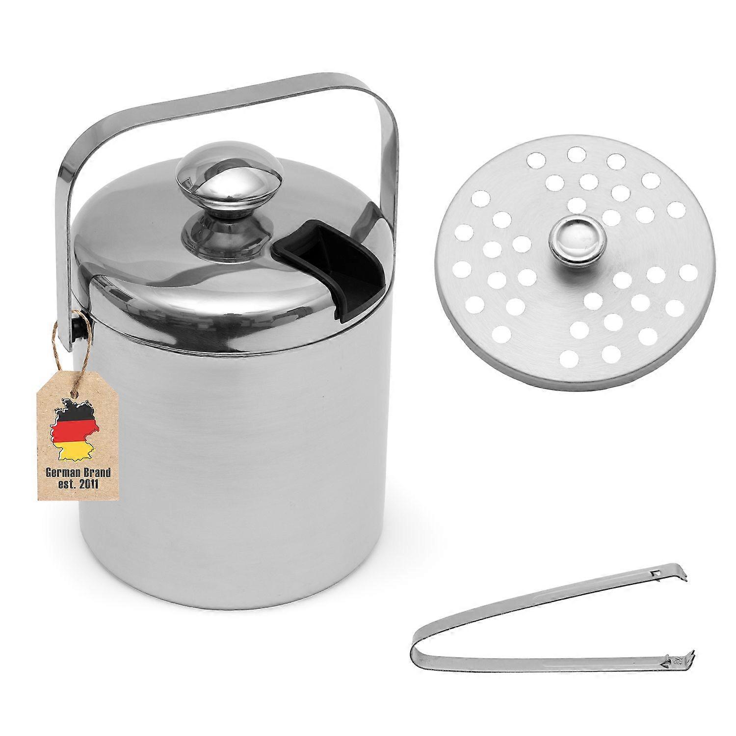 Ice bucket set 1 litre made of stainless steel with grippers and lid 14.2 x 19.5 cm Insulated, double-walled (4 pieces)