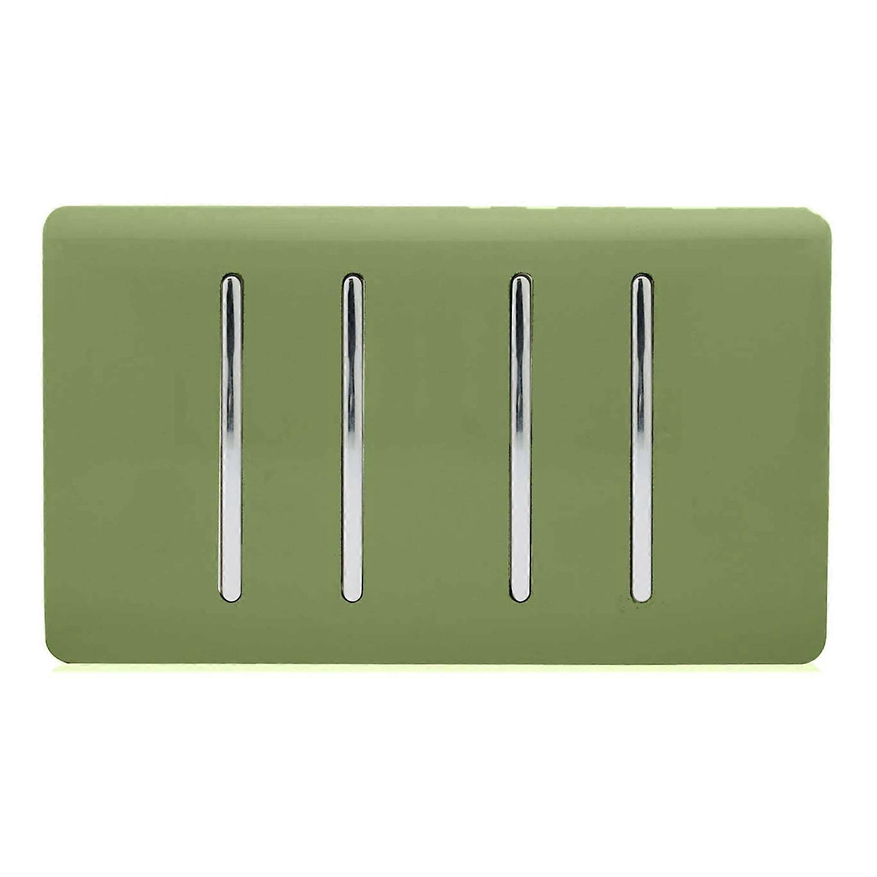 Trendi 4 Gang (2 Way & 1x Intermediate) Glossy 10 Amp Rocker Light Switch Moss Green