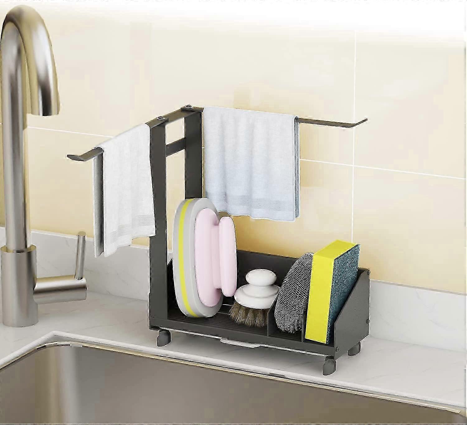 Sink Sponge Holder, Suction Cup Sponge Holder, Removable Tray, Adhesive Countertop, Rust Proof - 20.5 x 8.5x 26 cm