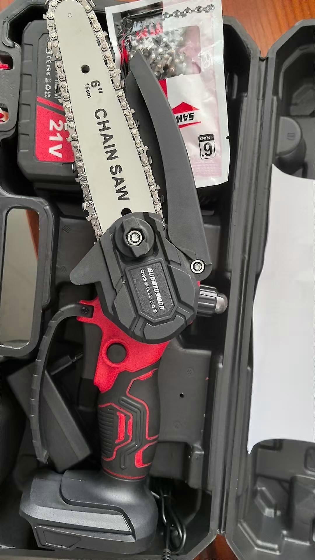 Mini Chainsaw 6 Inch Cordless, Handheld Battery Powered Chainsaw with Brushless Motor, 2 Chains and Lightweight Design