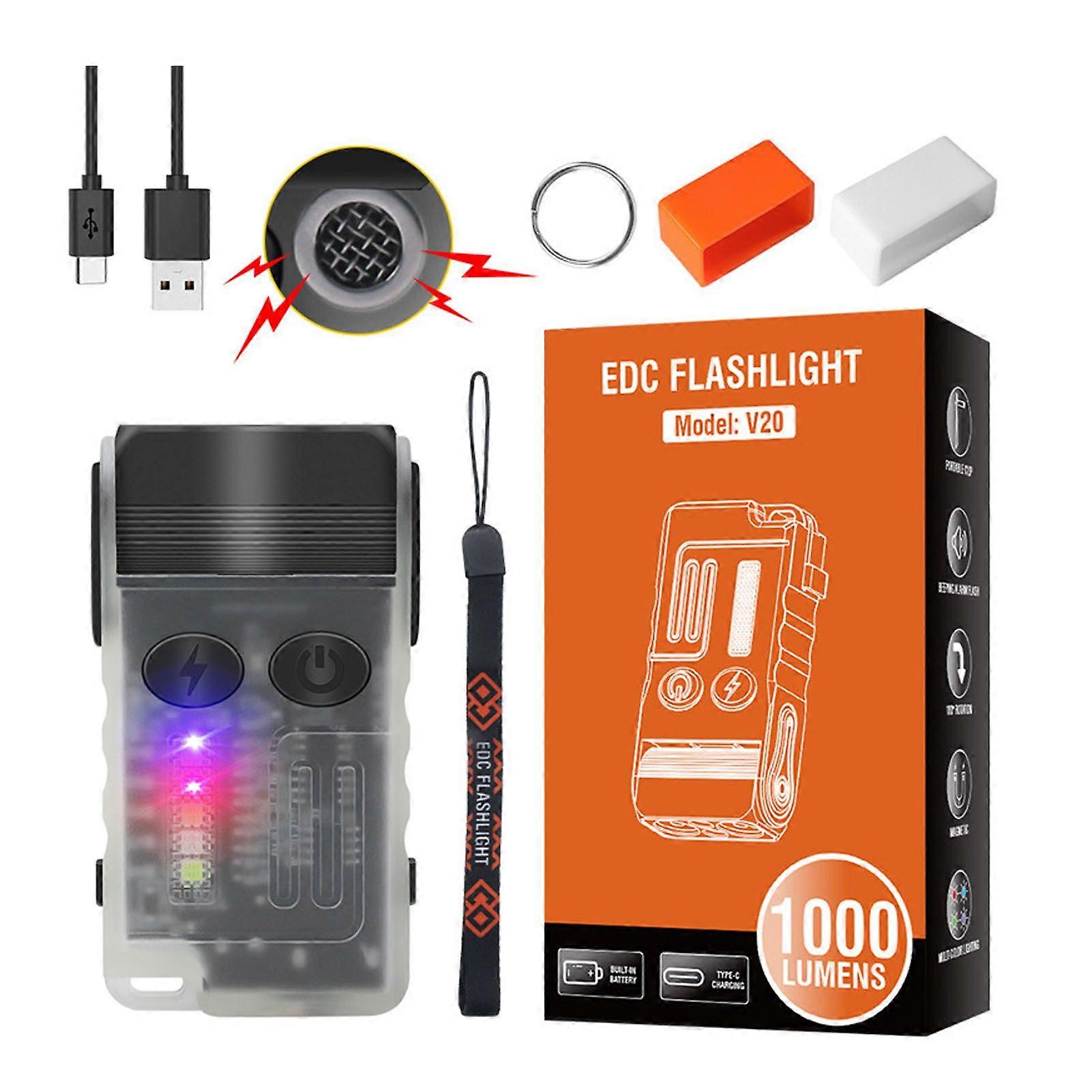 Small Powerful LED Flashlight Multifunctional 180 Rotation 110dB Buzzes EDC Clip Flash Light