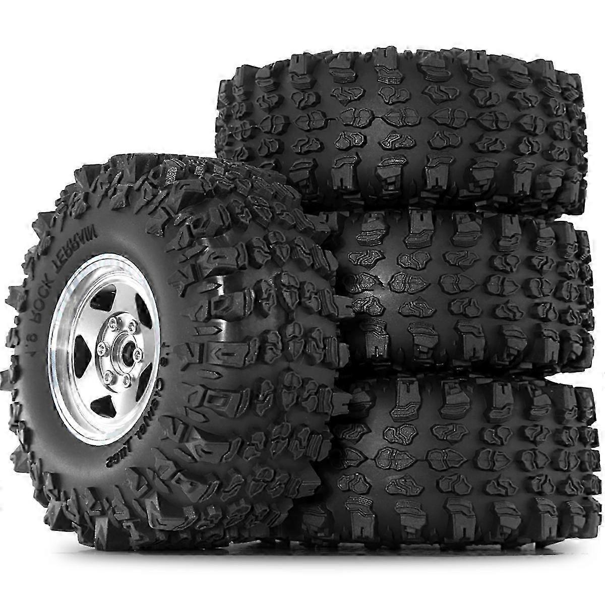 4Pcs 1.9 Inch Metal Tire Wheels with 118mm OD Tires for Axial Silver