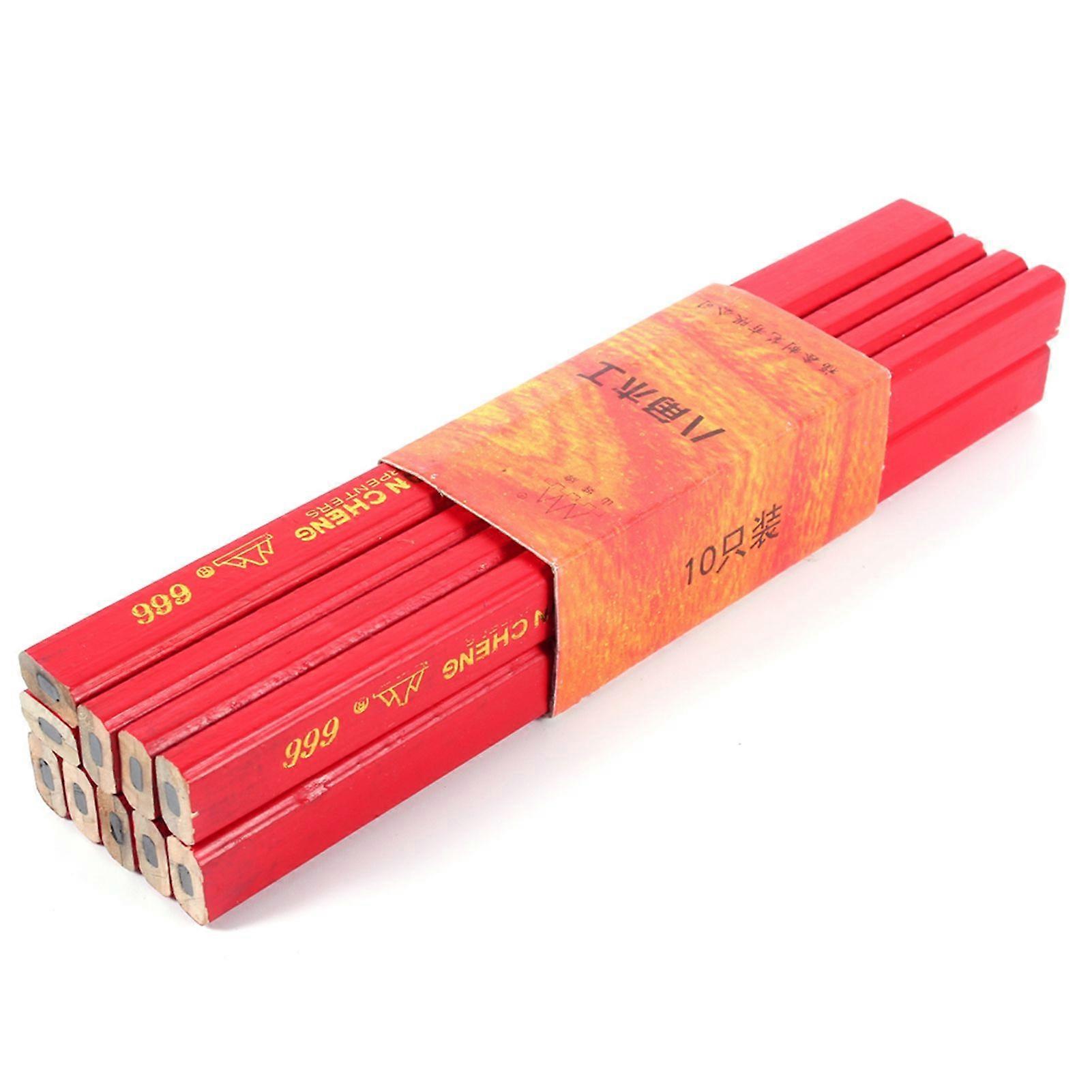 10PCS/Pack 175mm Octagonal Hard Red Carpenter Pencil For Builder Woodwork
