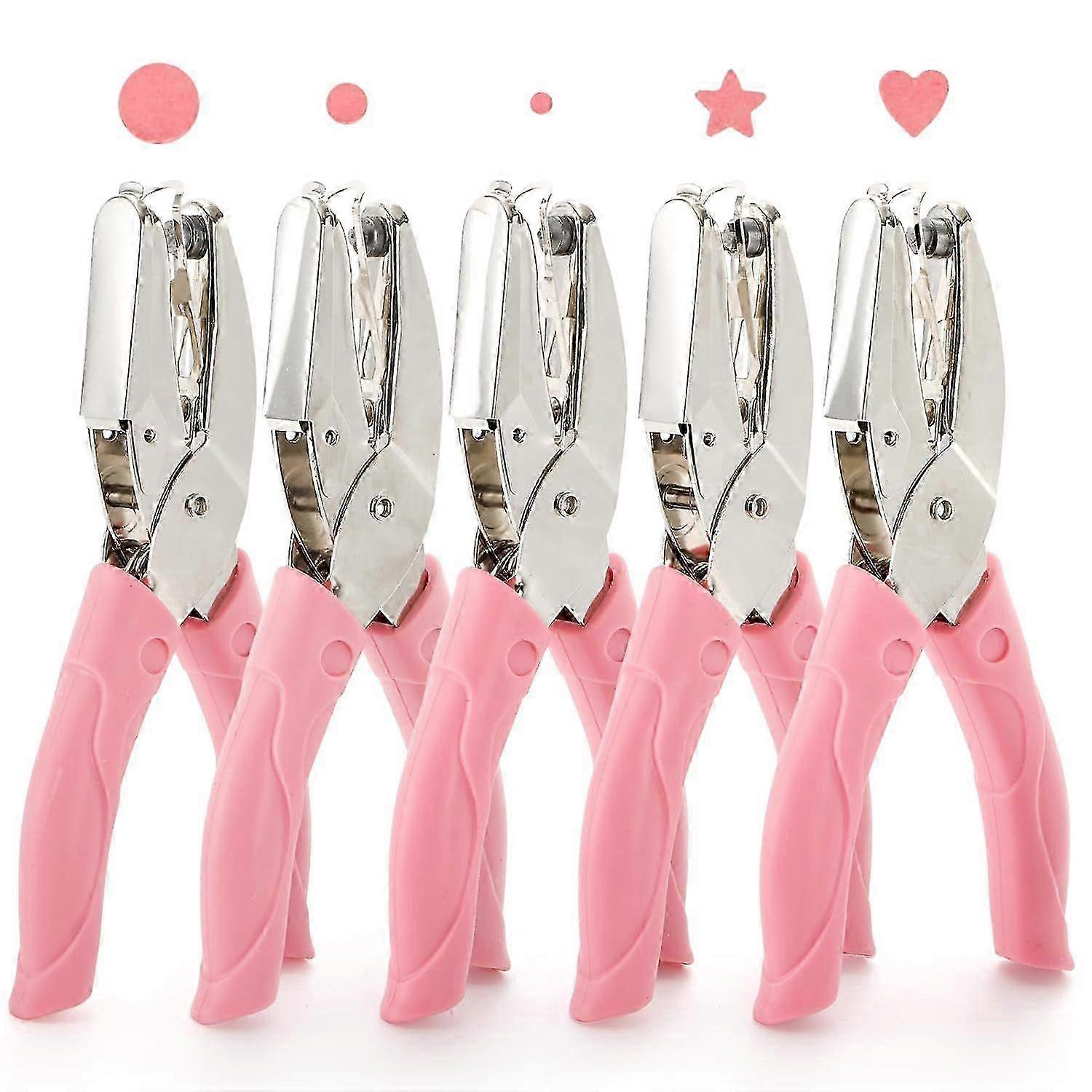 2025 5 Pack Single Hole Punch Metal Handheld Small Hole Puncher with Soft Grip, Star Heart Circle Shape Paper Puncher for DIY Craft Tags Greeting Card