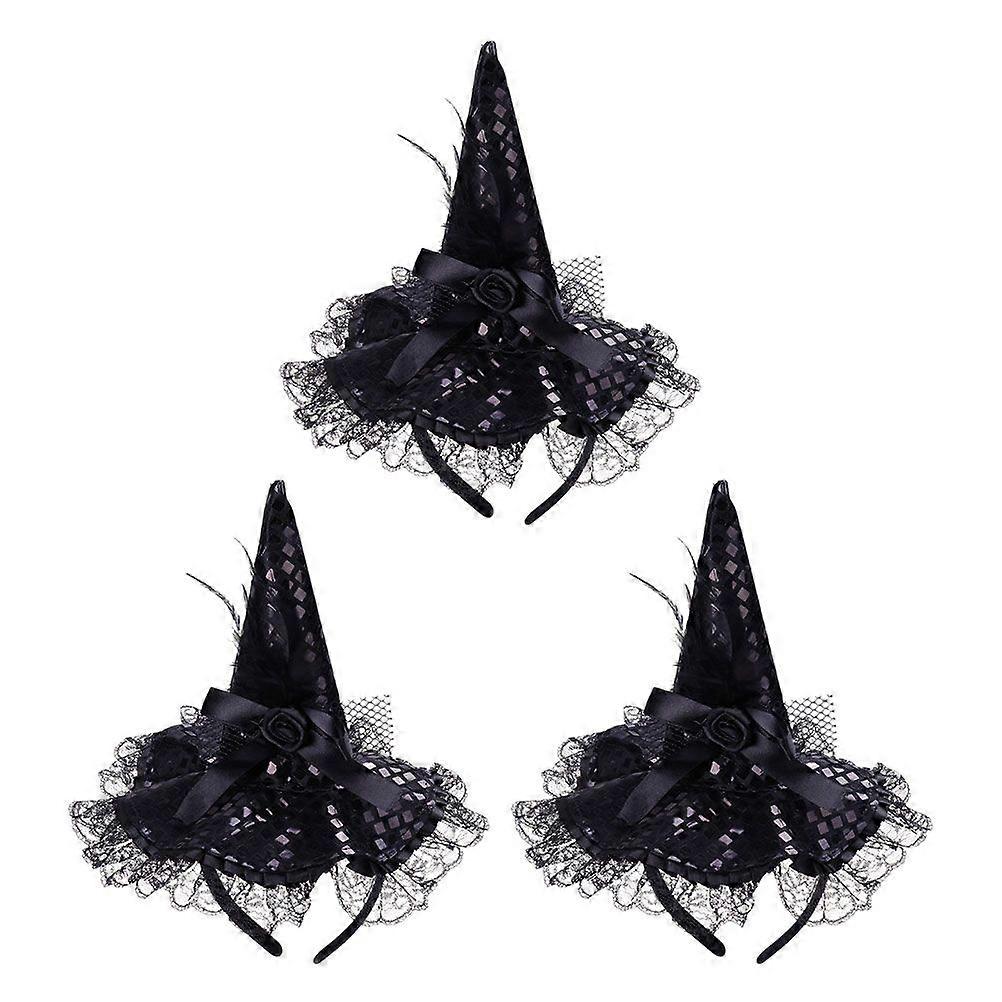 3pcs Halloween Witch Hat Headbands Masquerade Lace Sequins Hat Headbands