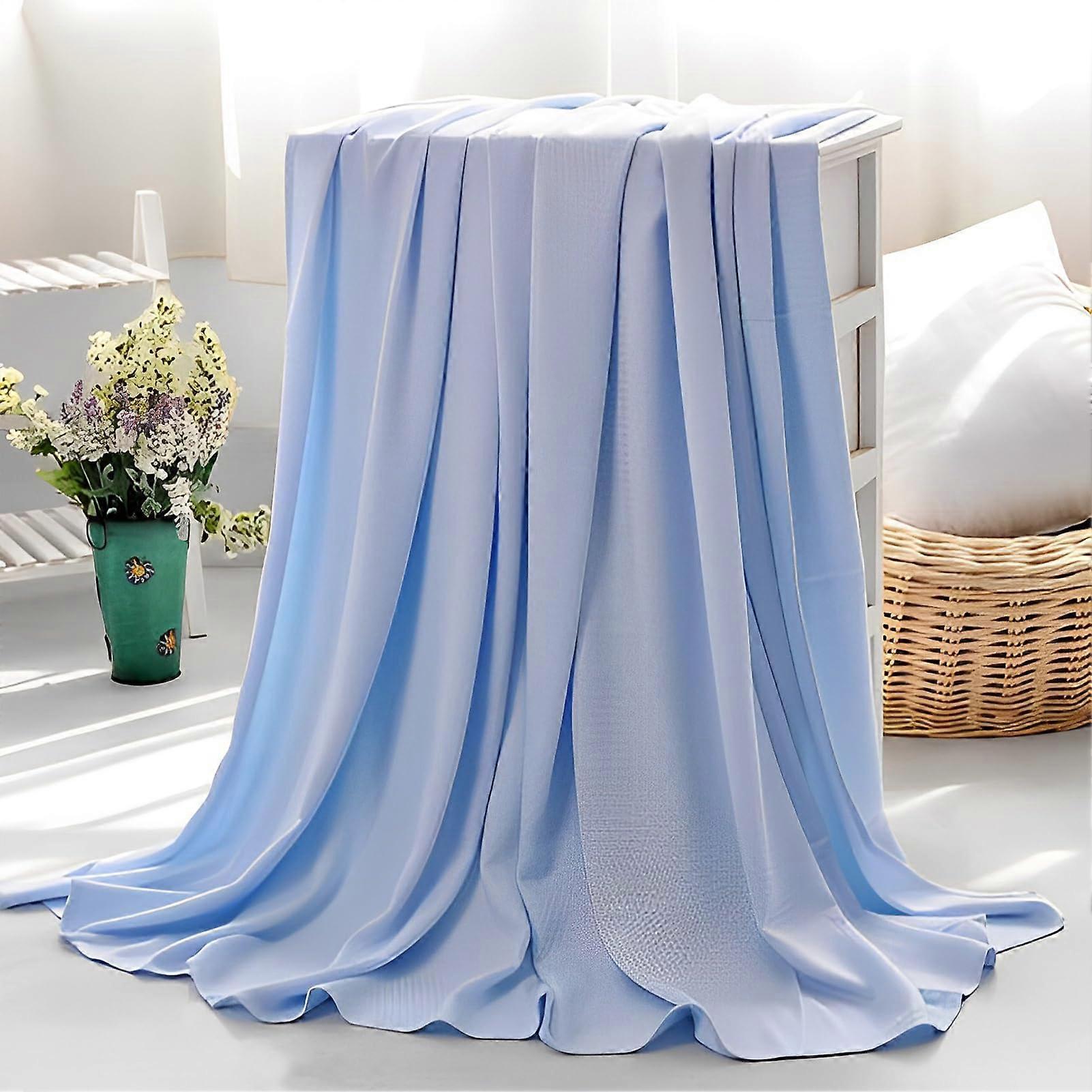 Cooling Blanket - Cotton & Bamboo Cooling, Lightweight Summer Muslin Linen, Blue, Adult & Child