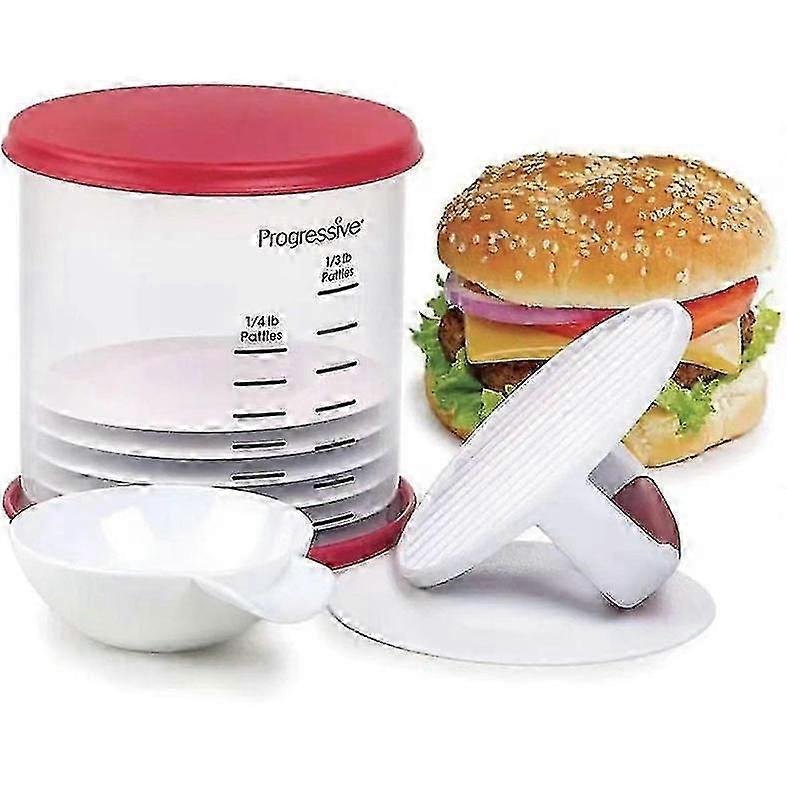 Burger Press Set for 6 Patties, Non-Stick Coating, Dishwasher Safe, Non-Skid Base, Even Cooking Dimples