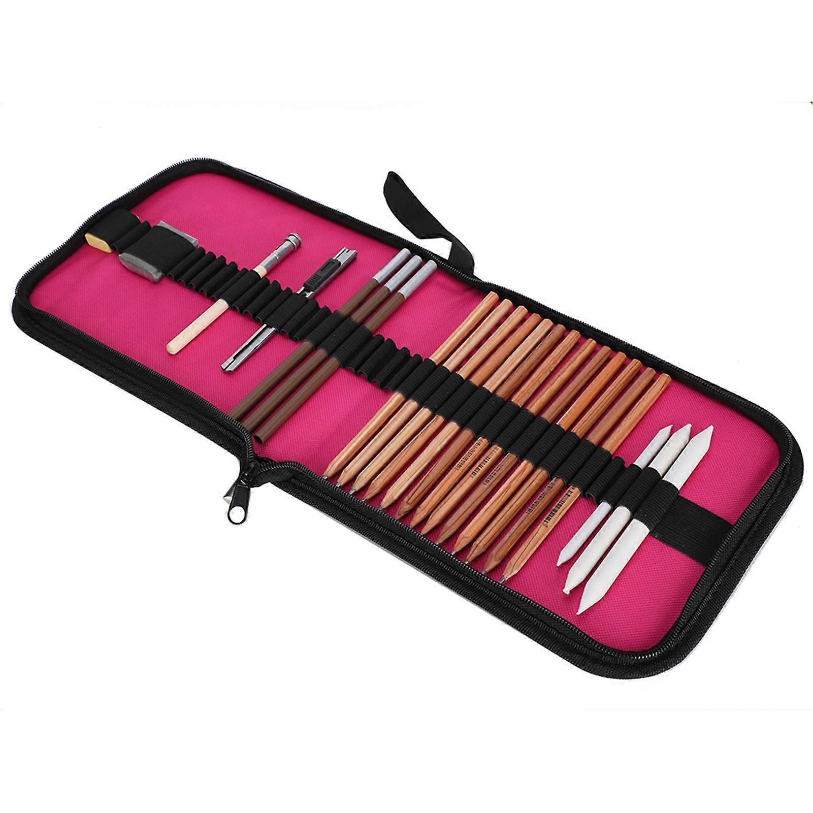 Sketch Drawing Pencil Set with Charcoal & Erasers in 23.5x20x3cm Case