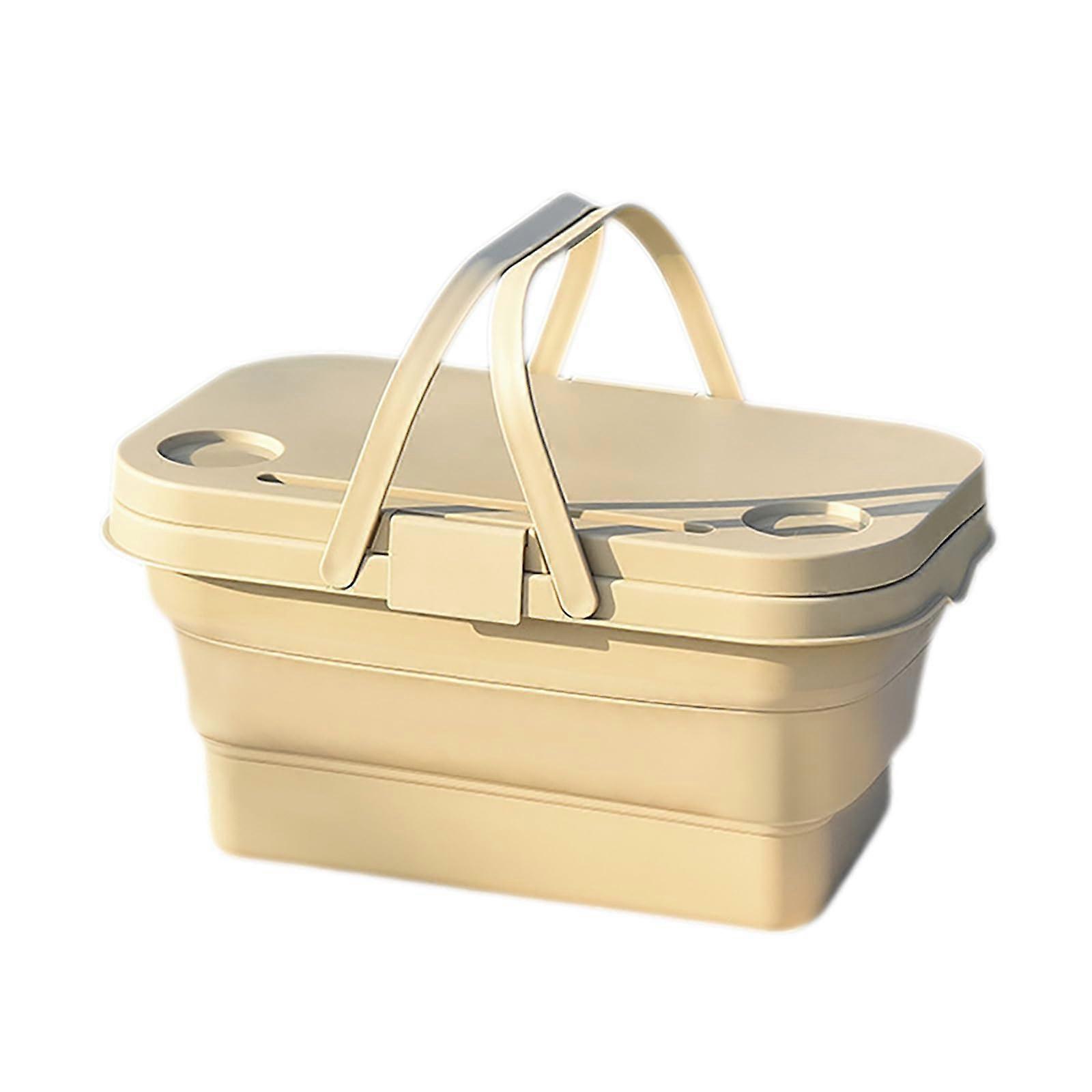 Leak Proof Food Container Folding Picnic Table, Insulated 47cm Khaki, Portable Tote With Lid For Outdoor Dining