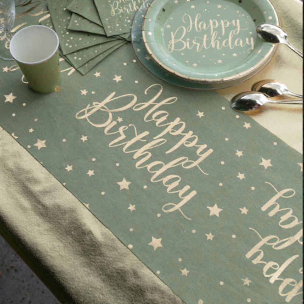 Green Happy Birthday Table Runner