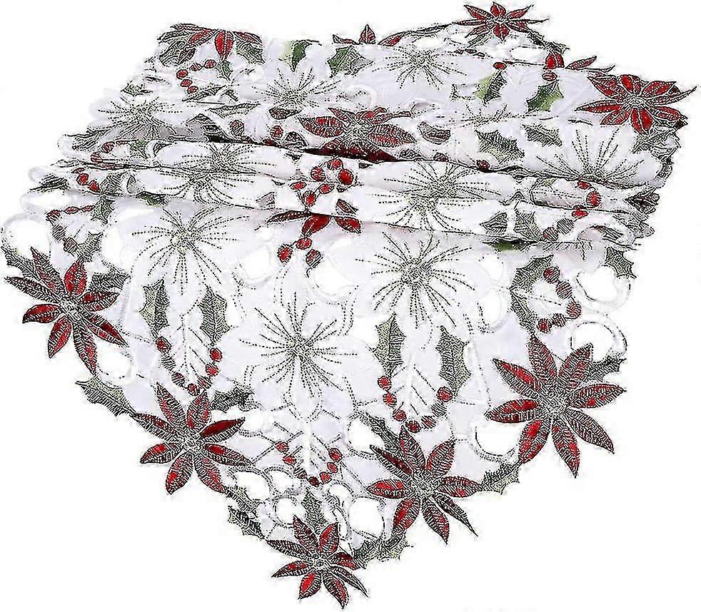 Christmas Table Runner Embroidered Table Runner Red Table Linens For Christmas Decoration1pcs-red