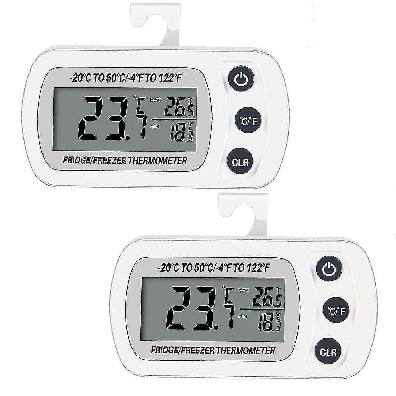 2PCS Fridge Thermometer Digital Waterproof Freezer Thermometer Refrigerator Temperature Monitor LCD Display (White)