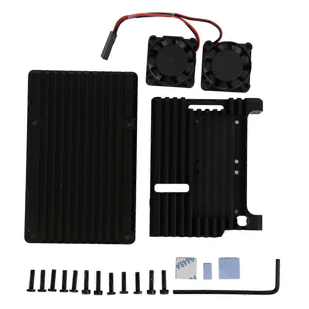 Boîtier en alliage d'aluminium noir à double ventilateur, compatible avec Raspberry Pi 4 modèle B/b