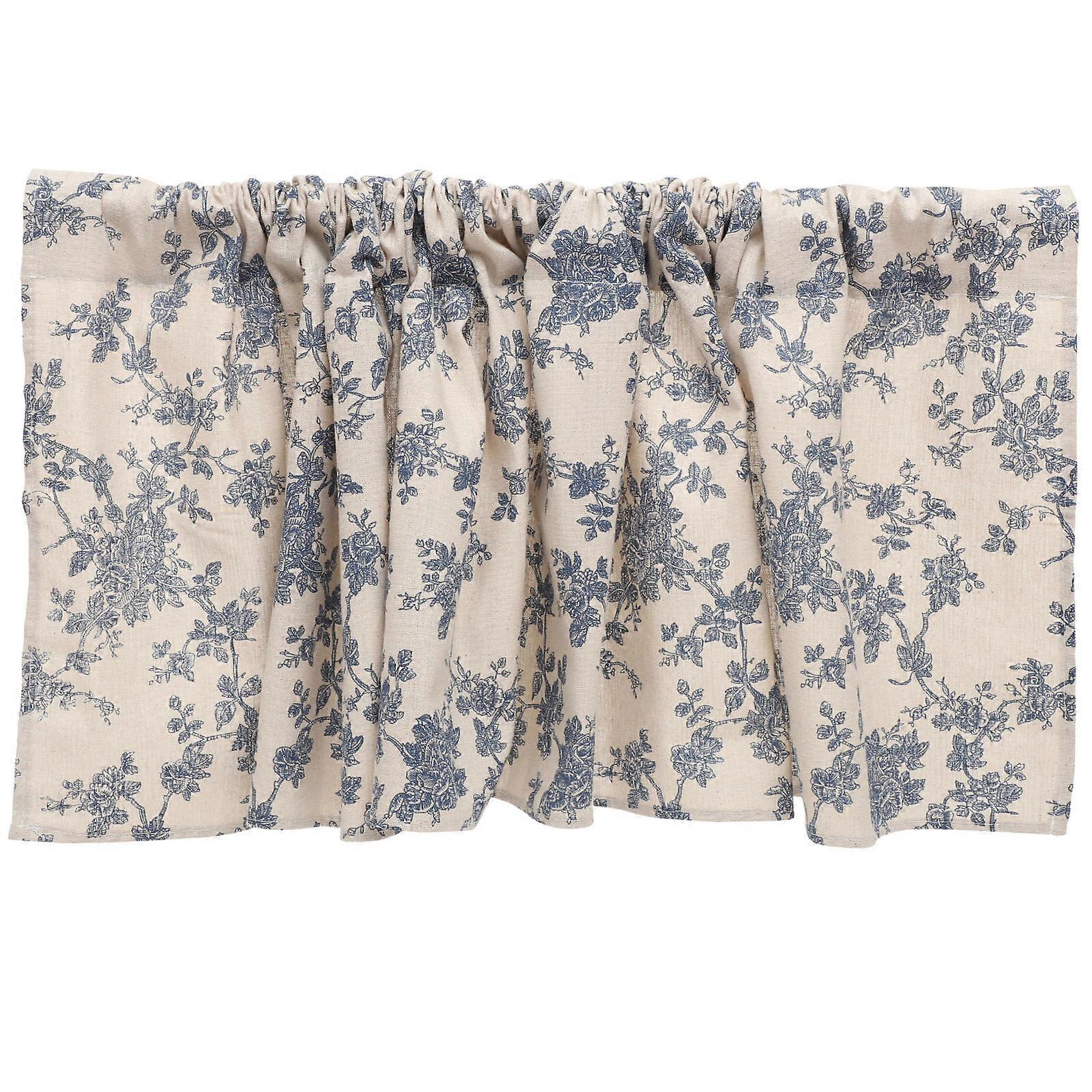 Kitchen Short Curtain Curtain for Kitchen Cabinets Blue Polyester Cotton Privacy Function 1Pcs