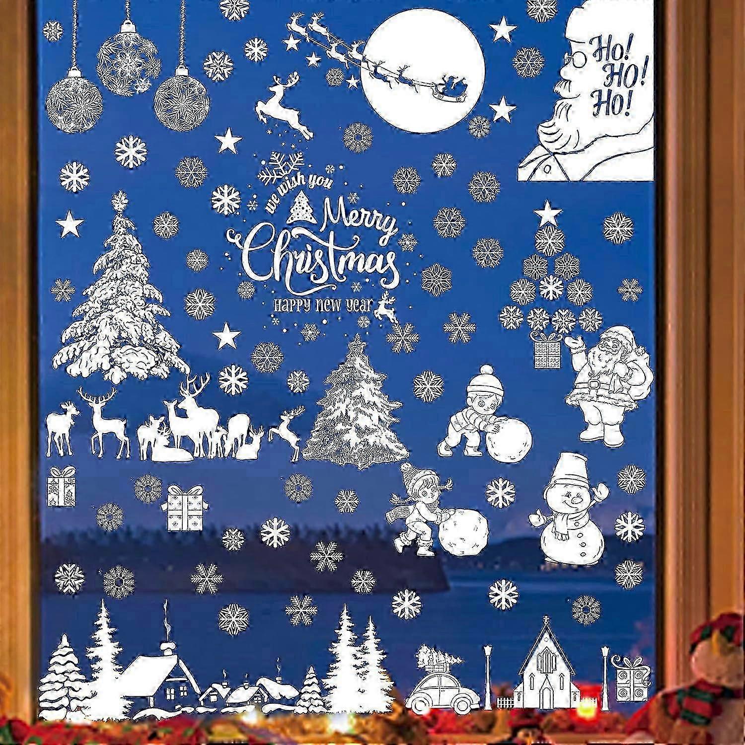 Christmas self-adhesive, 9 sheets of Christmas window pictures, double-sided PVC Christmas decoration window with Santa Claus, Christmas elk, snowflak