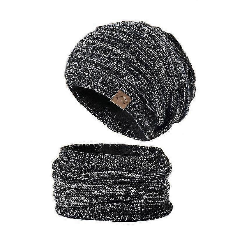 Winter Beanie Hat Scarf: Warm Fleece Lined Knit Skull Cap Neck Warmer Set - Ribbed Cuffed Beanies for Men & Women