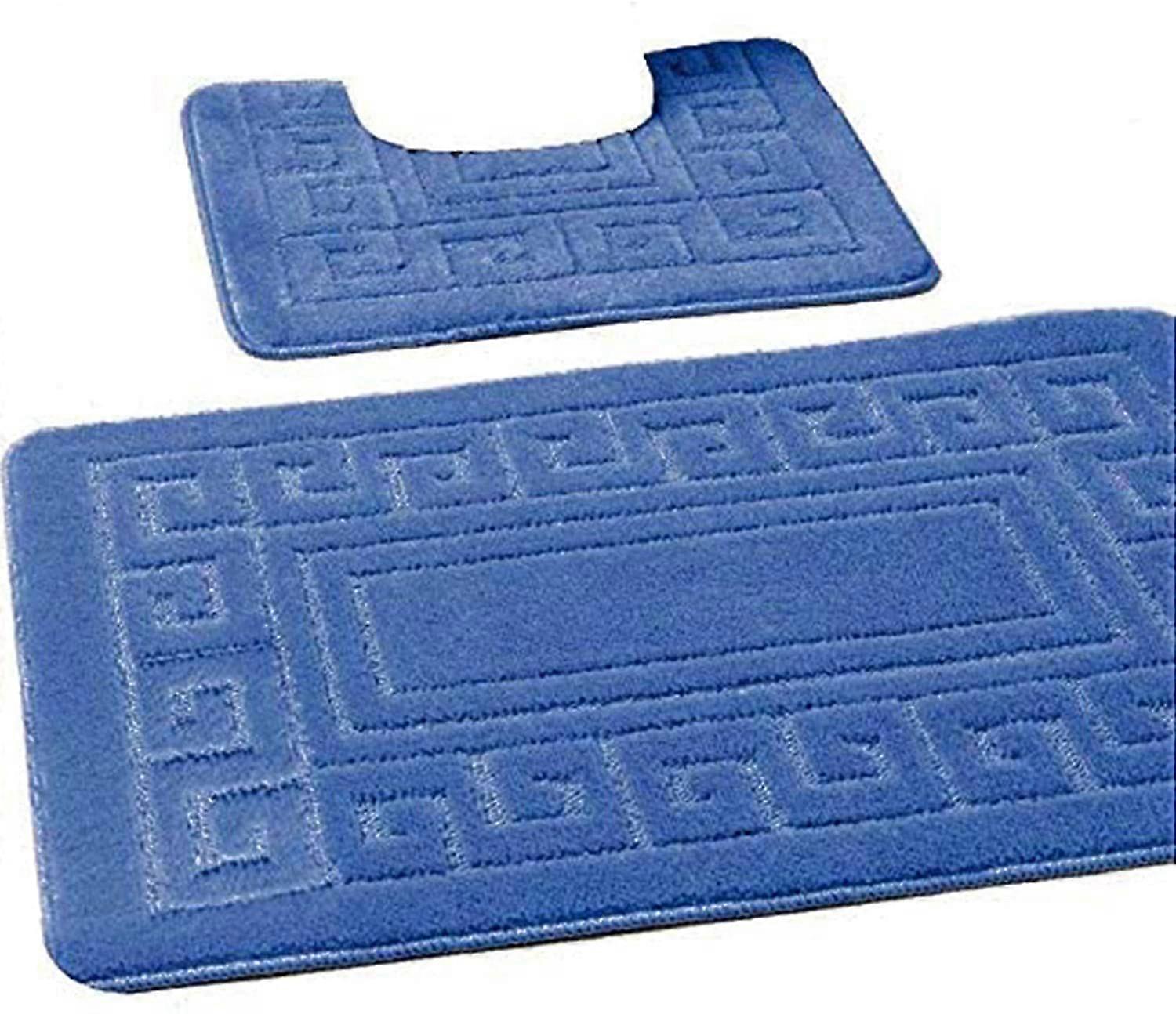 2 Piece Bath Mat Set Non-Slip 13 Colours (Blue)