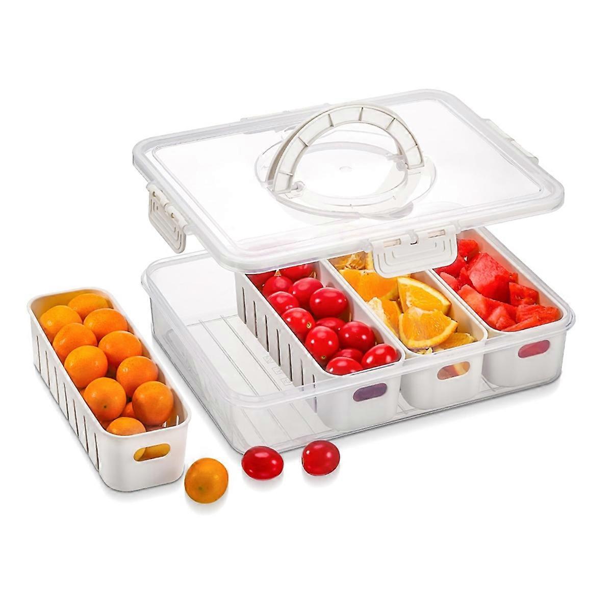 Portable Fruit Tray with Compartments, Clear Snack Organizer for Picnics & Kitchen Storage, Include