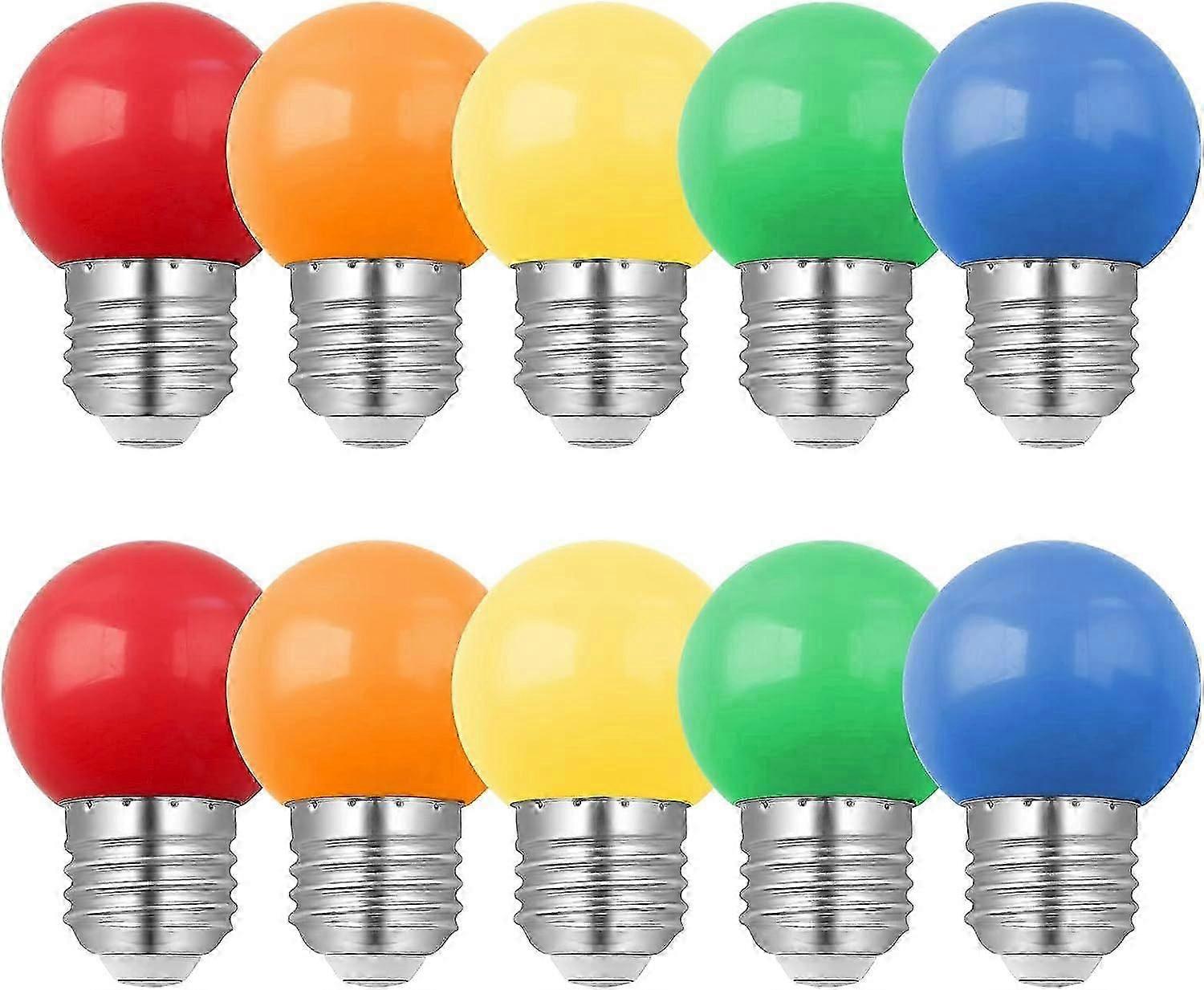 Pack of 10 E27 1W LED Color Light Bulb 10W Incandescent Equivalent 1W G45 Colorful Energy Efficient Light Bulb Mini Globe Light Bulb Red Green Blue