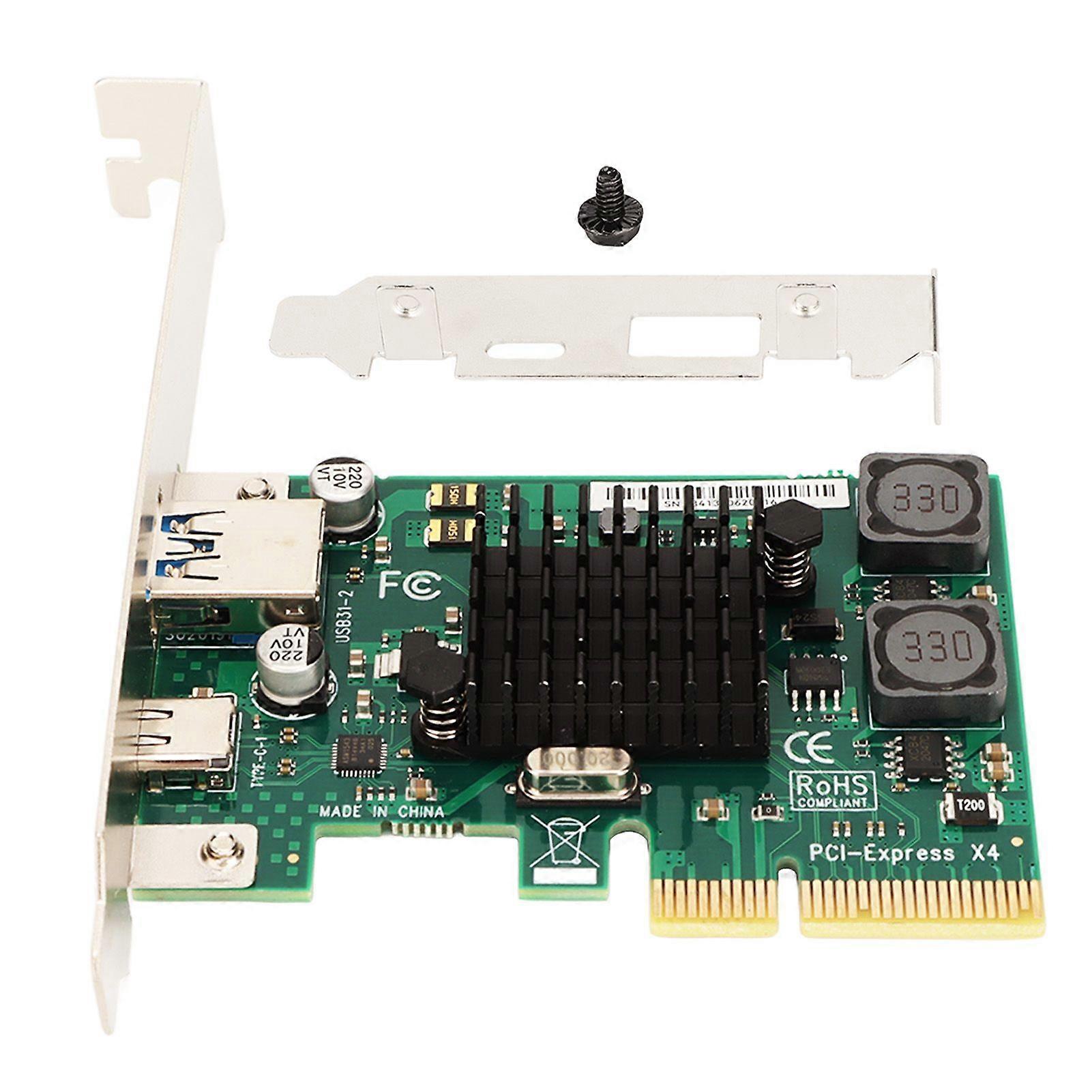 PCIE to USB 3.1 Expansion Card Self Powered 2 Ports 1xUSB C 1xUSB A 10Gbps USB 3.1 Gen 2 PCIE Adapter Card
