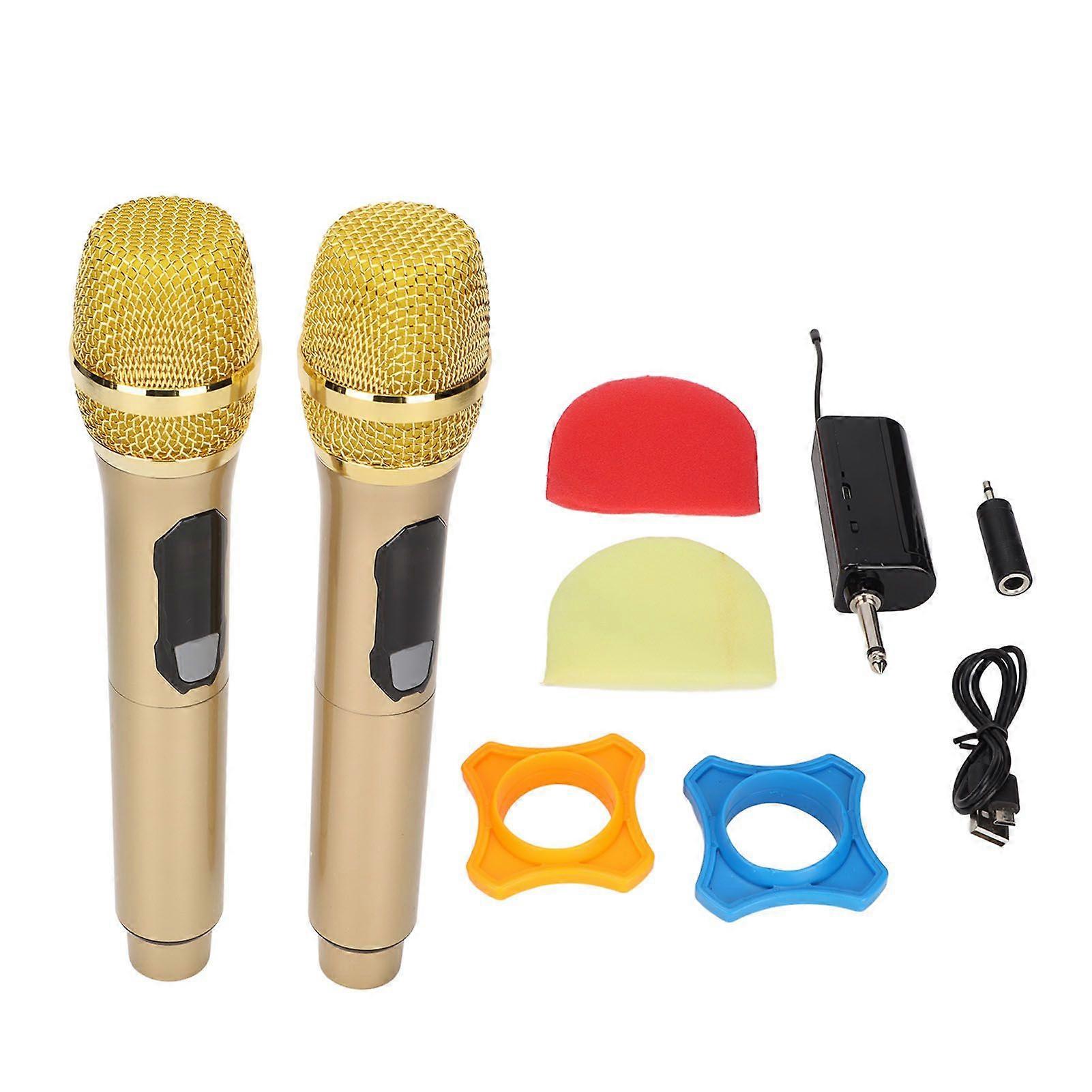 Wireless Microphone 1 for 2 LED Display Handheld Karaoke Wireless Microphone for Outdoor Home ConferenceGold