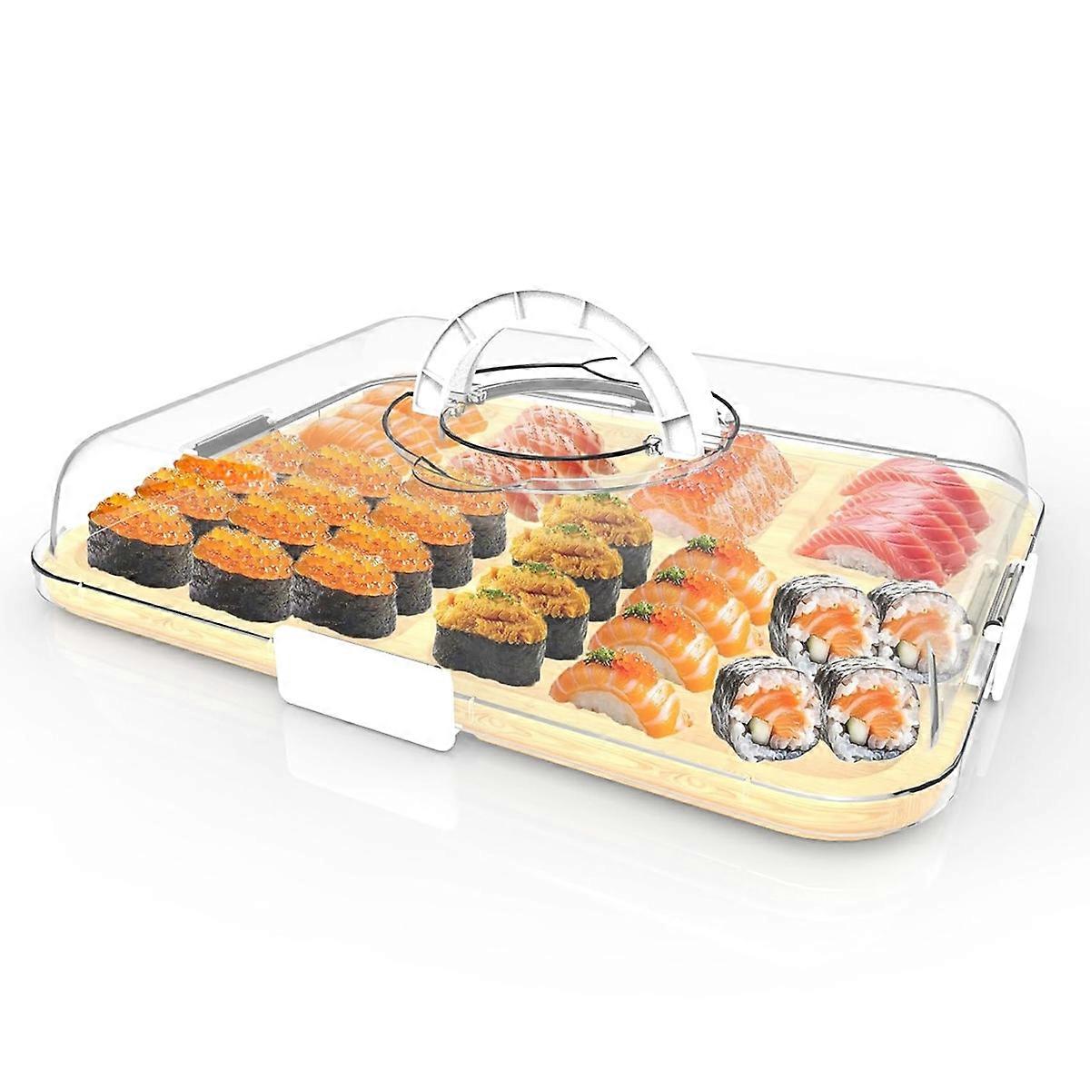 Charcuterie Board with Clear Lid and Handle,6Compartments Bamboo Charcuterie Boxes,Travel Portable C
