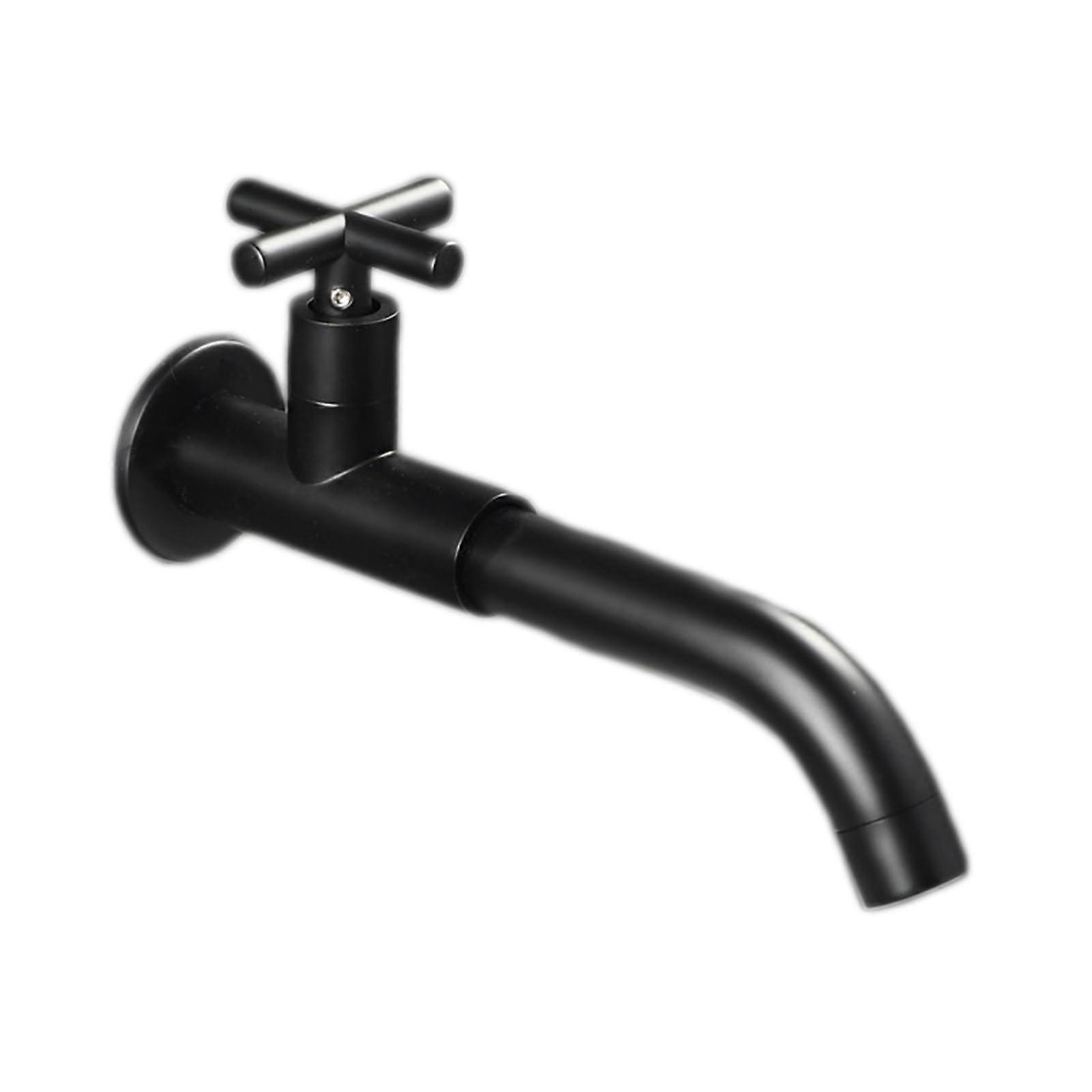 Cold Water Tap Wall Mounted Bathroom Sink Taps With 360 Degree Rotation Cross Handle G1/2 Thread Black Finish 23 cm