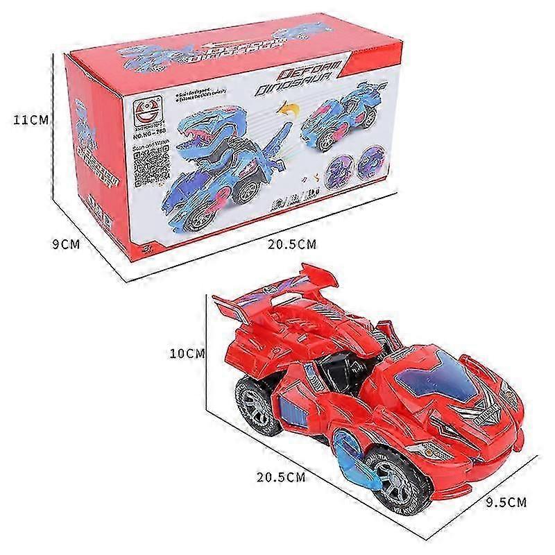 Dinosaur transformerende bil, elektriske dinosaurleker automatisk transformerende bil med blinkende lys og lyd