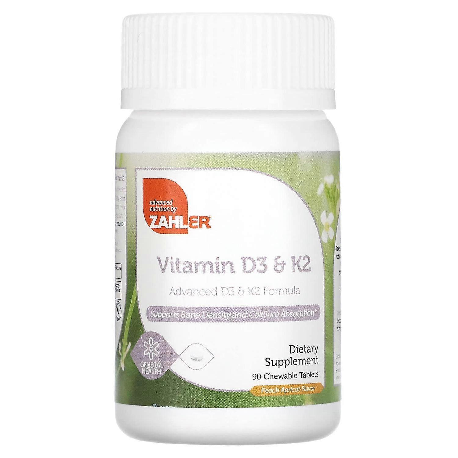 Zahler, Vitamin D3 & K2, Peach Apricot, 90 Chewable Tablets