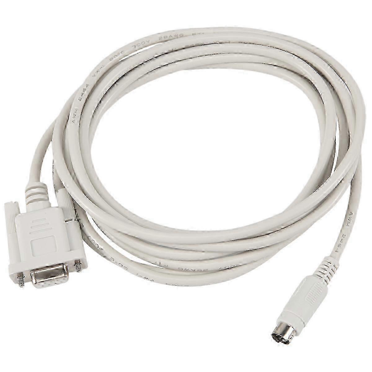 White 8.2 Ft DB9P to 8P Mini Din RS232 Cable for PLC DVP-EH