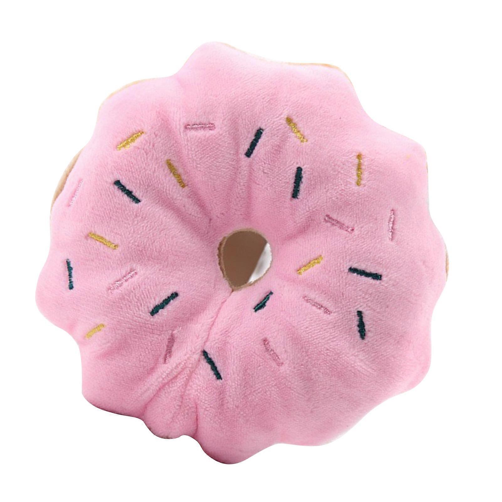 Soft Plush Doughnut Dog Chew Toy Pink Anxiety Relief Toy