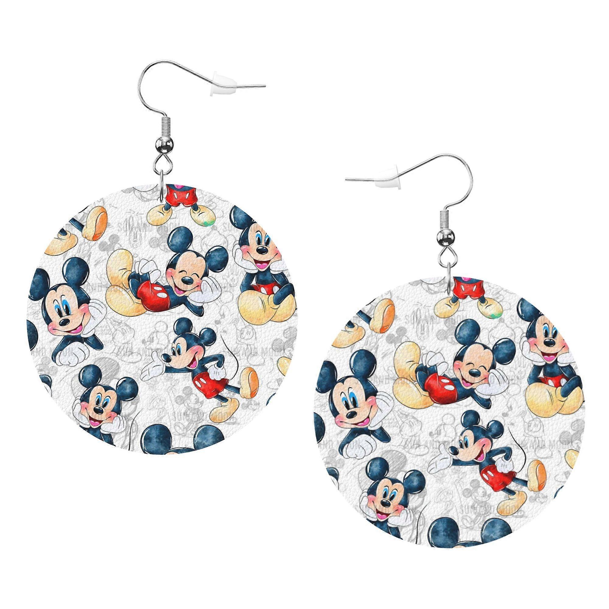 Cartoon Mickey Mouse Leather Earrings Christmas Decorative Design Faux Leather Earring Lightweight Dangle Drop Earrings for Women