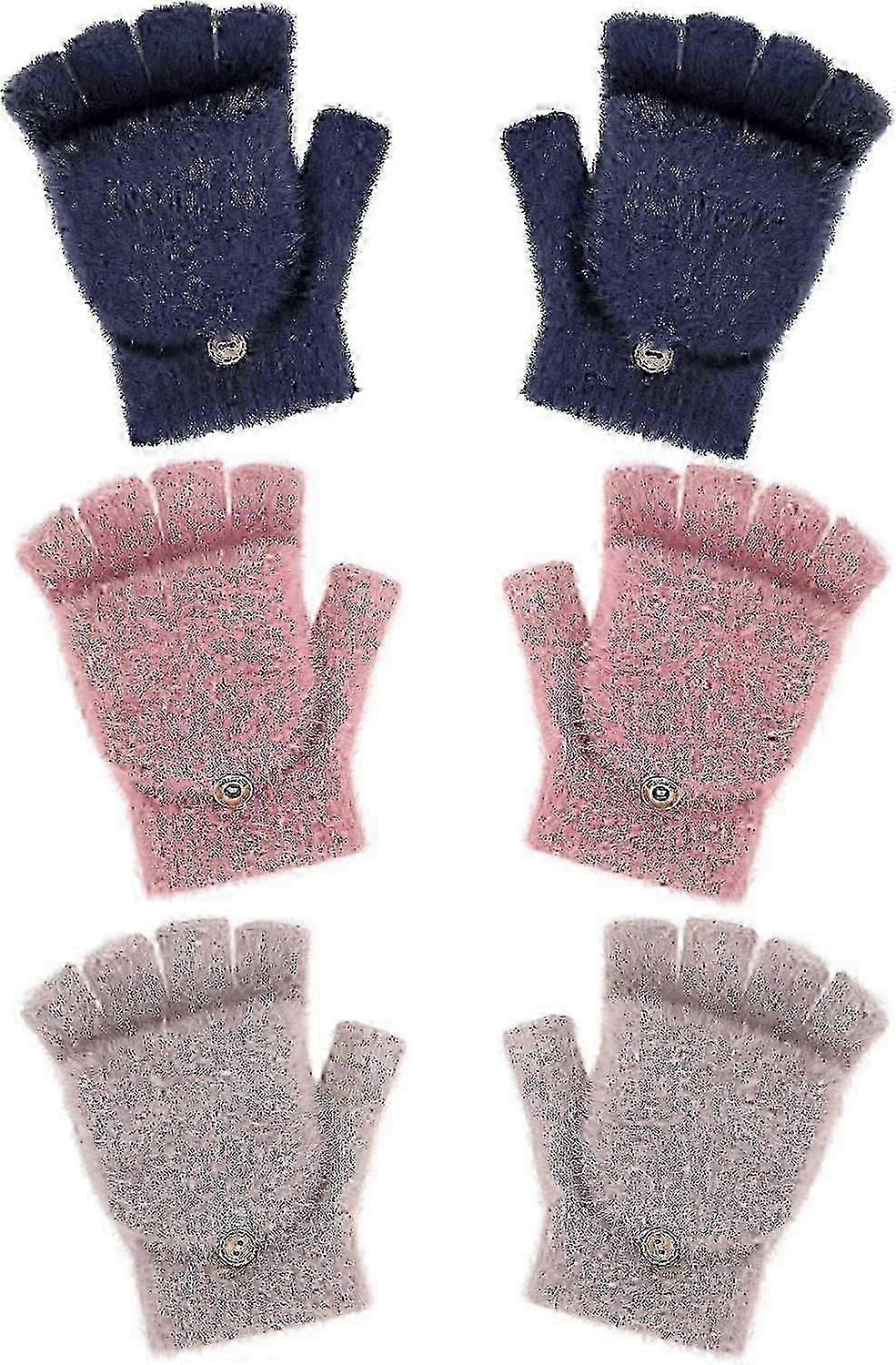 3 Pack Fingerless Gloves - Women's Winter Mittens