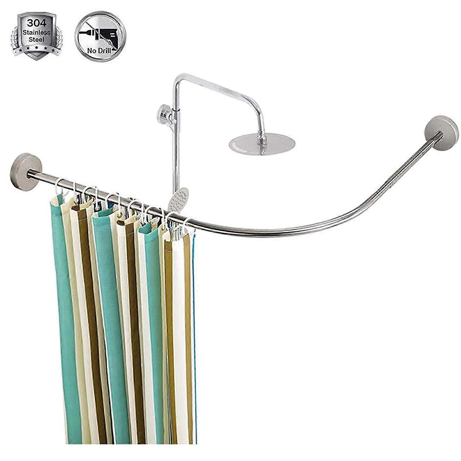 L Shaped Curved Shower Curtain Rod No Drilling Corner Fit 7095 X 7095 CM Adjustable Extendable Bath Curtain Rail