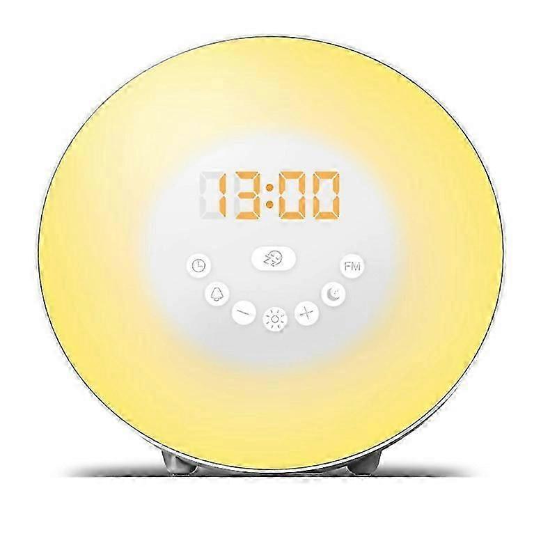 Colorful LED Lighting Alarm Clock with Round Shape Simulation of Sunrise & Sunset - Wake Up Light with FM Radio Reception for Home Decor