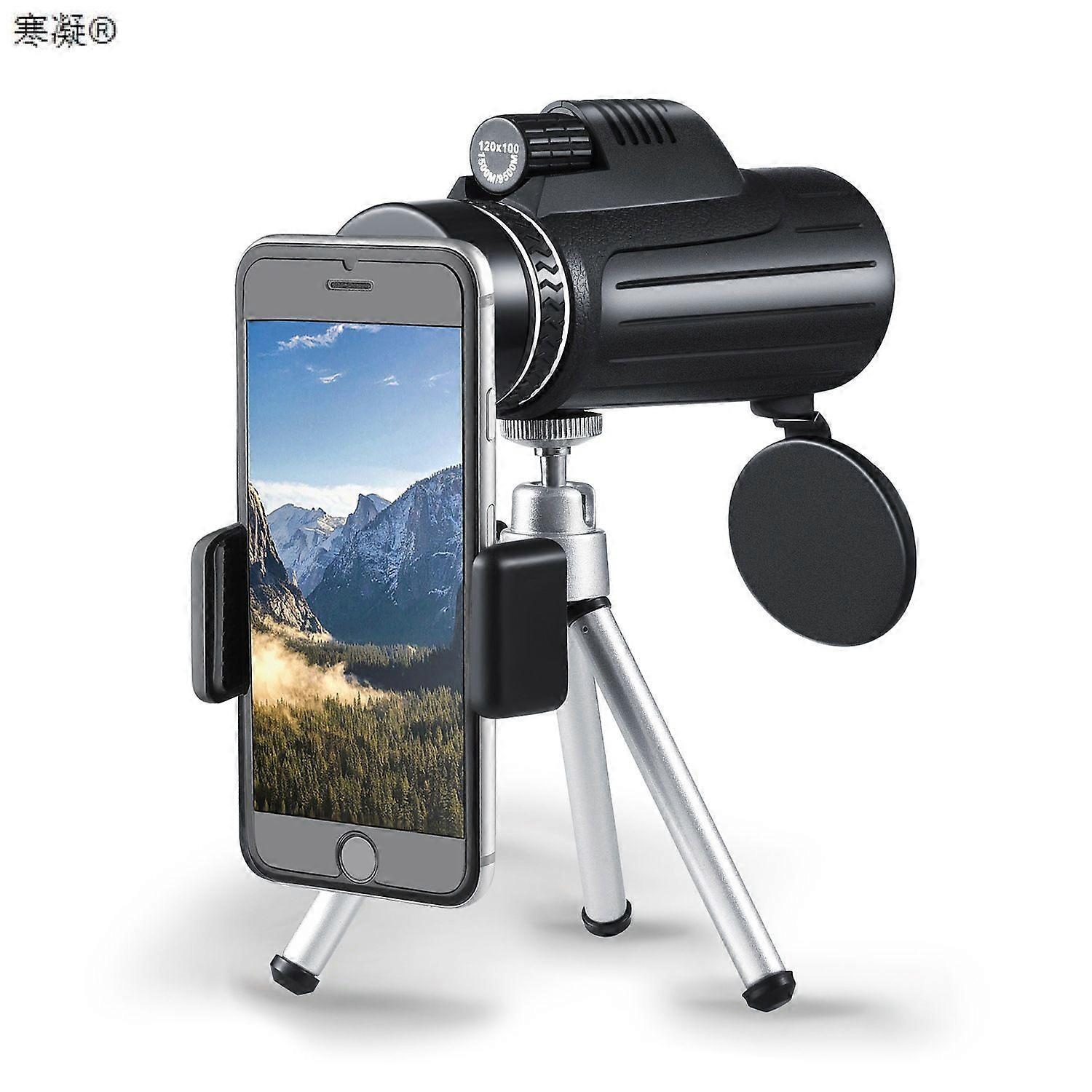 ナイトビジョン付き120x100単眼望遠鏡、星空観察大人のための単眼レンズ、バードウォッチングのためのbak4ポータブルハイパワースポッティングスコープ、black_f