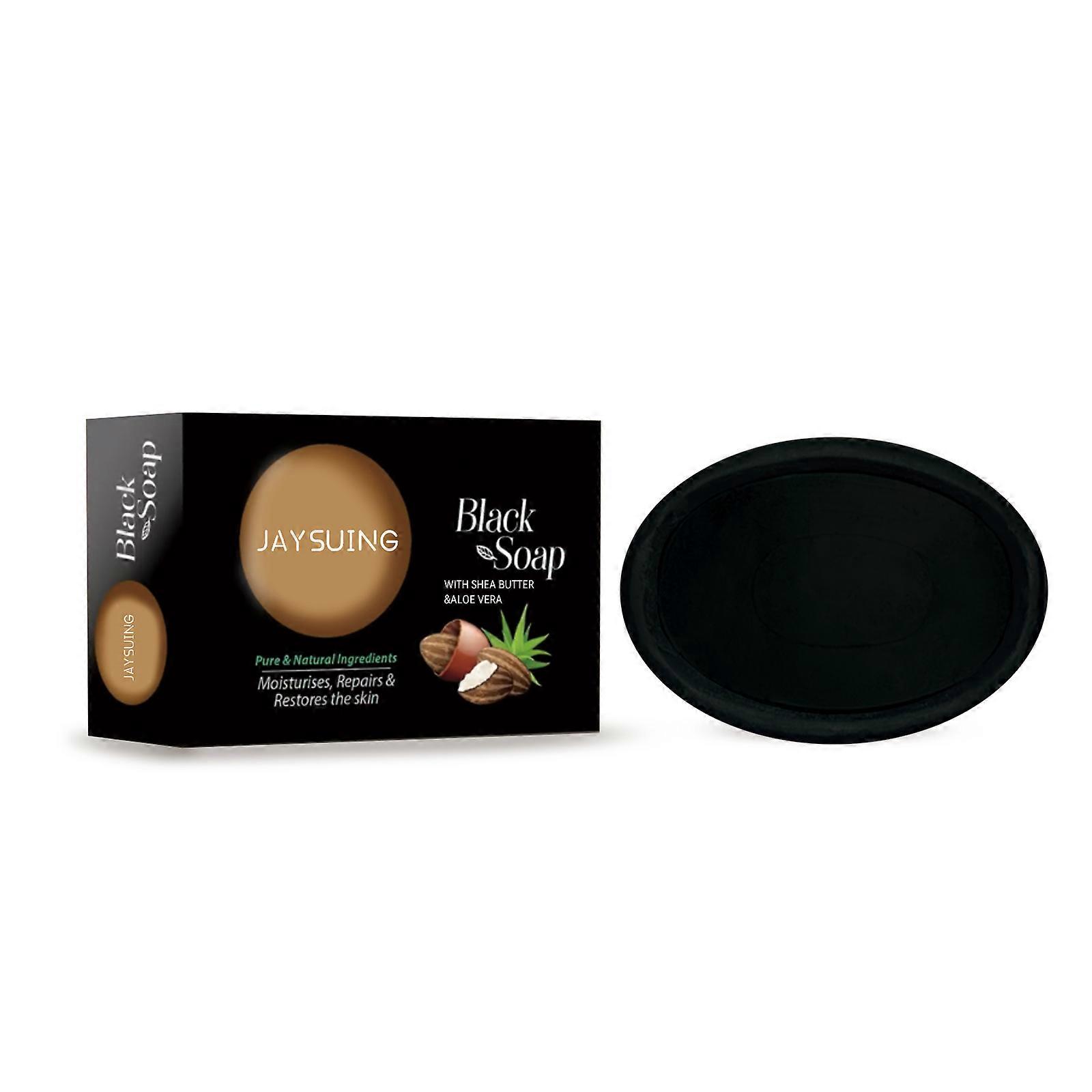 Jaysuing Shea Butter Black Soap, Repair Acne Pimple Acne Clear Pores Moisturize Smooth Skin Soap