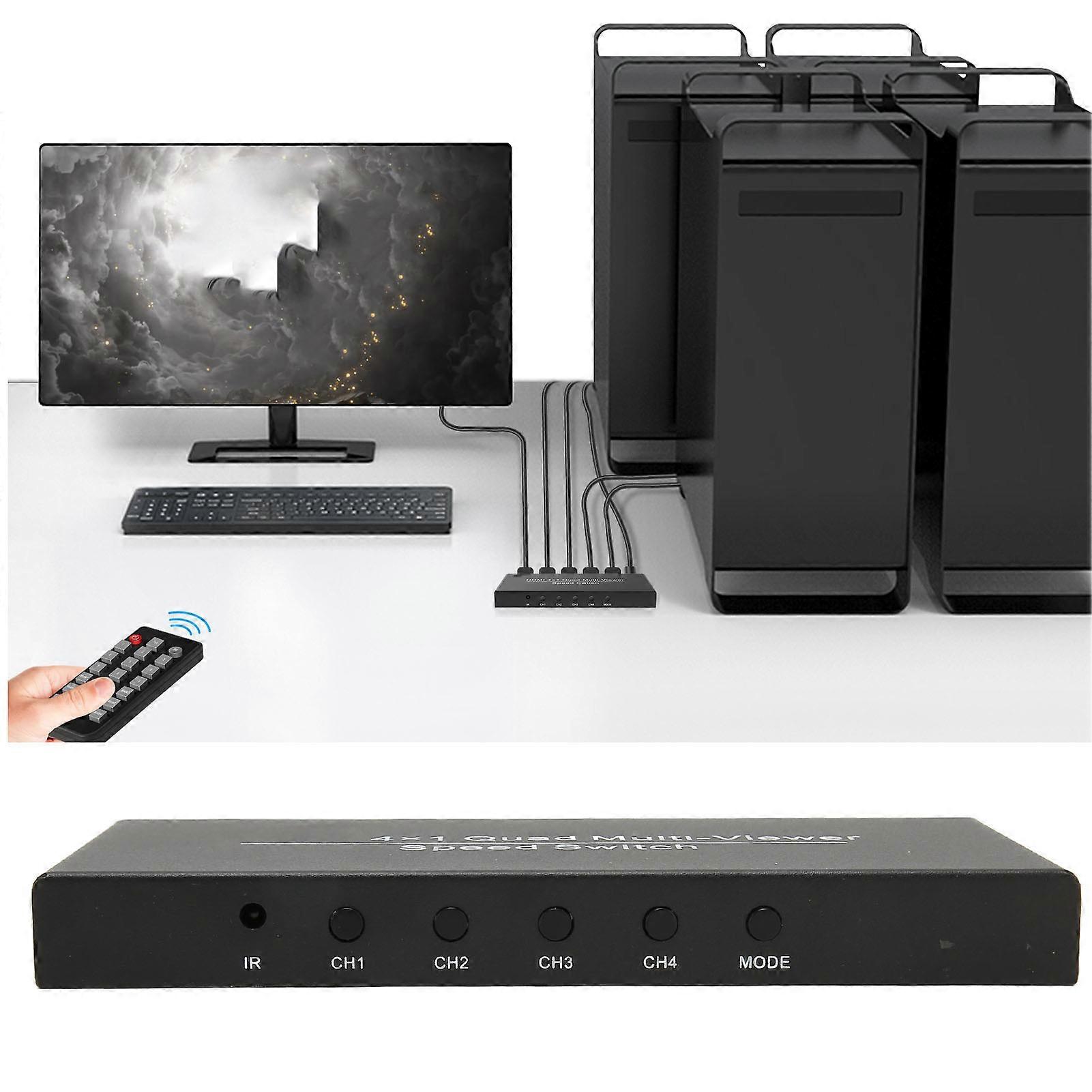 4X1 HD Multimedia Interface Multi Switcher 4 in 1 Out 1080P At 60Hz HD Multimedia Interface Multi Viewer 100‑240V UK Plug 