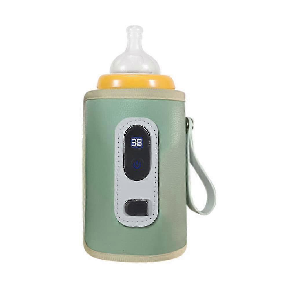 Portable Baby Bottle Warmer for Travel and Car Use, with 5-Speed Temperature Settings and Green USB Insulation Cover