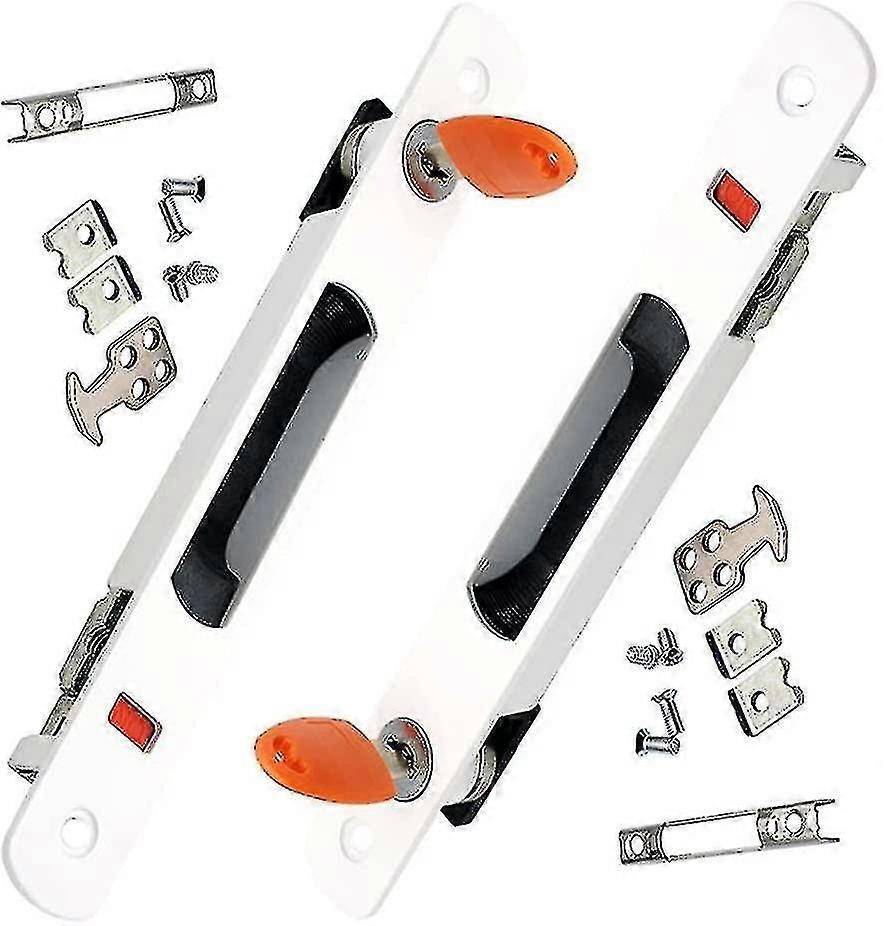 スライドドアロック、2つのスライドガラスドアハンドルのセット、フラッシュマウント、キー付き、インテリアポケットドア用目に見えないハンドルホワイトBetterlifefg