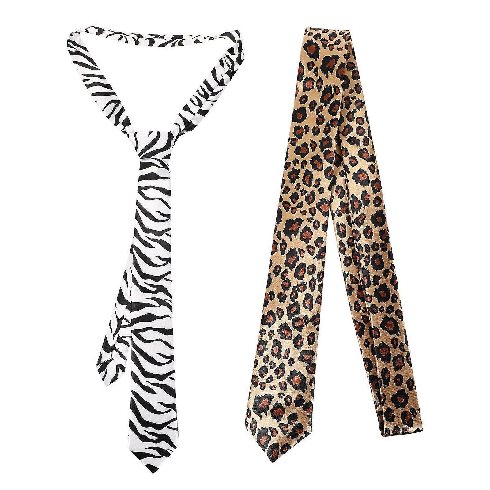 2PCS Zebra Leopard Pattern Necktie Premium Party Necktie Comfortable Necktie
