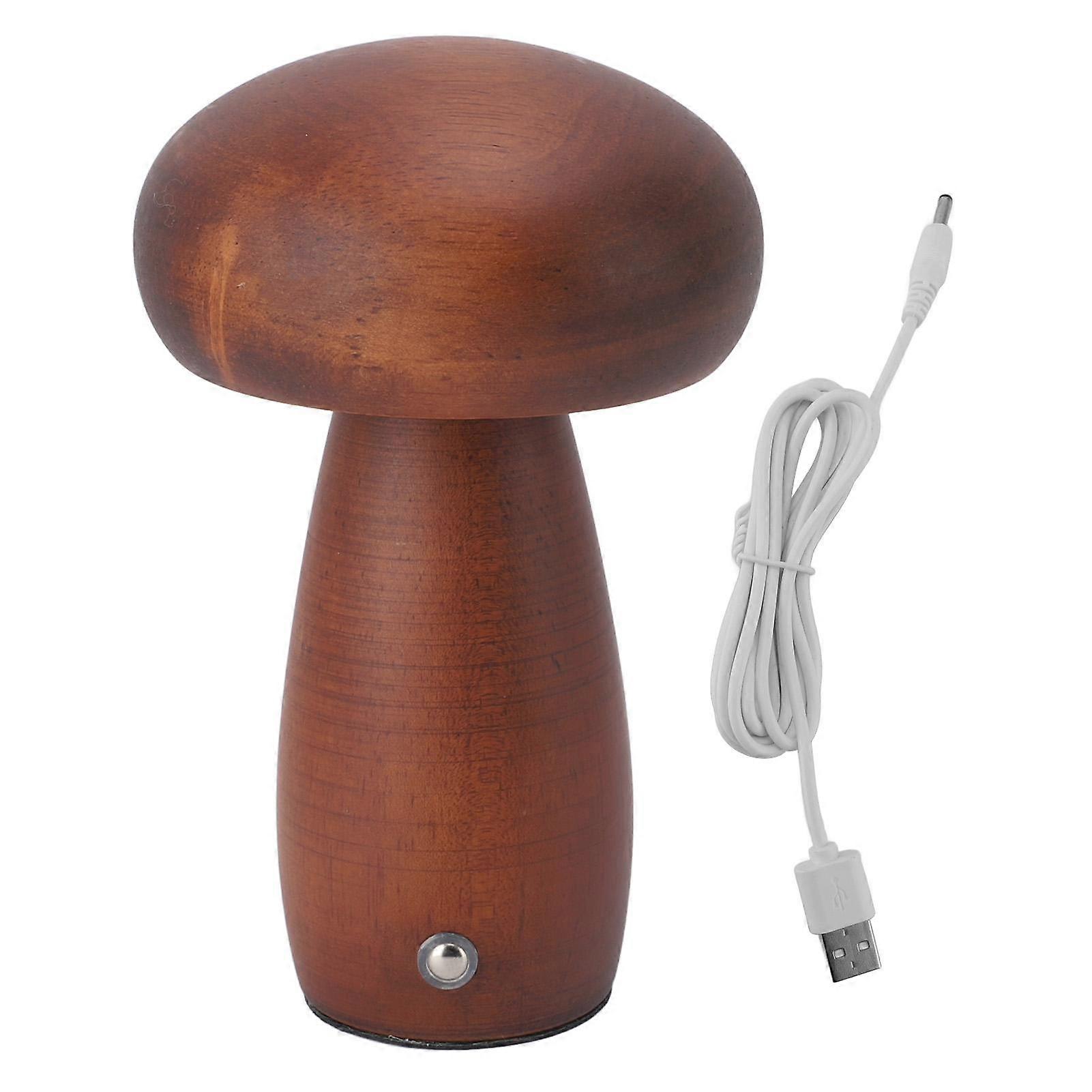 Wood Mushroom Lamp USB Charging Mushroom Table Lamp Touch Control Dimmable Bedside Light for