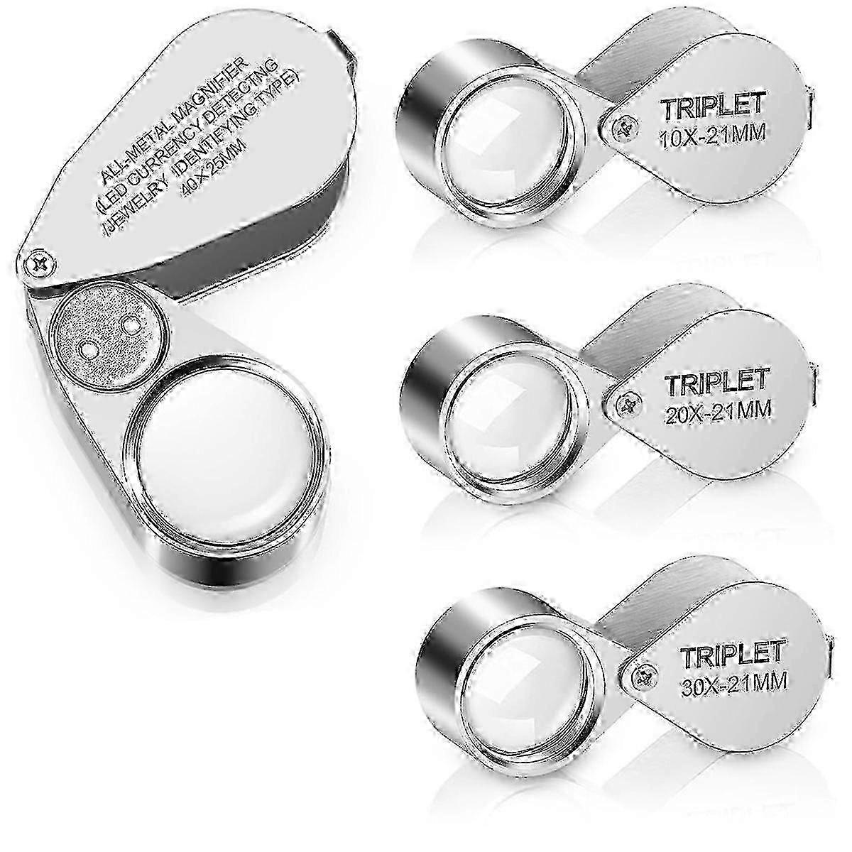 w 10X to 40X Full Metal Jewelry Magnifying Loop with 4 Portable Illuminated Loupes